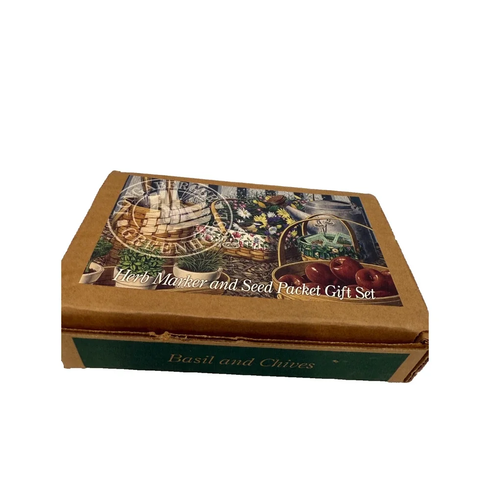 1996 Longaberger Basil and Chives Herb Marker & Seed Packet Gift Set NEW